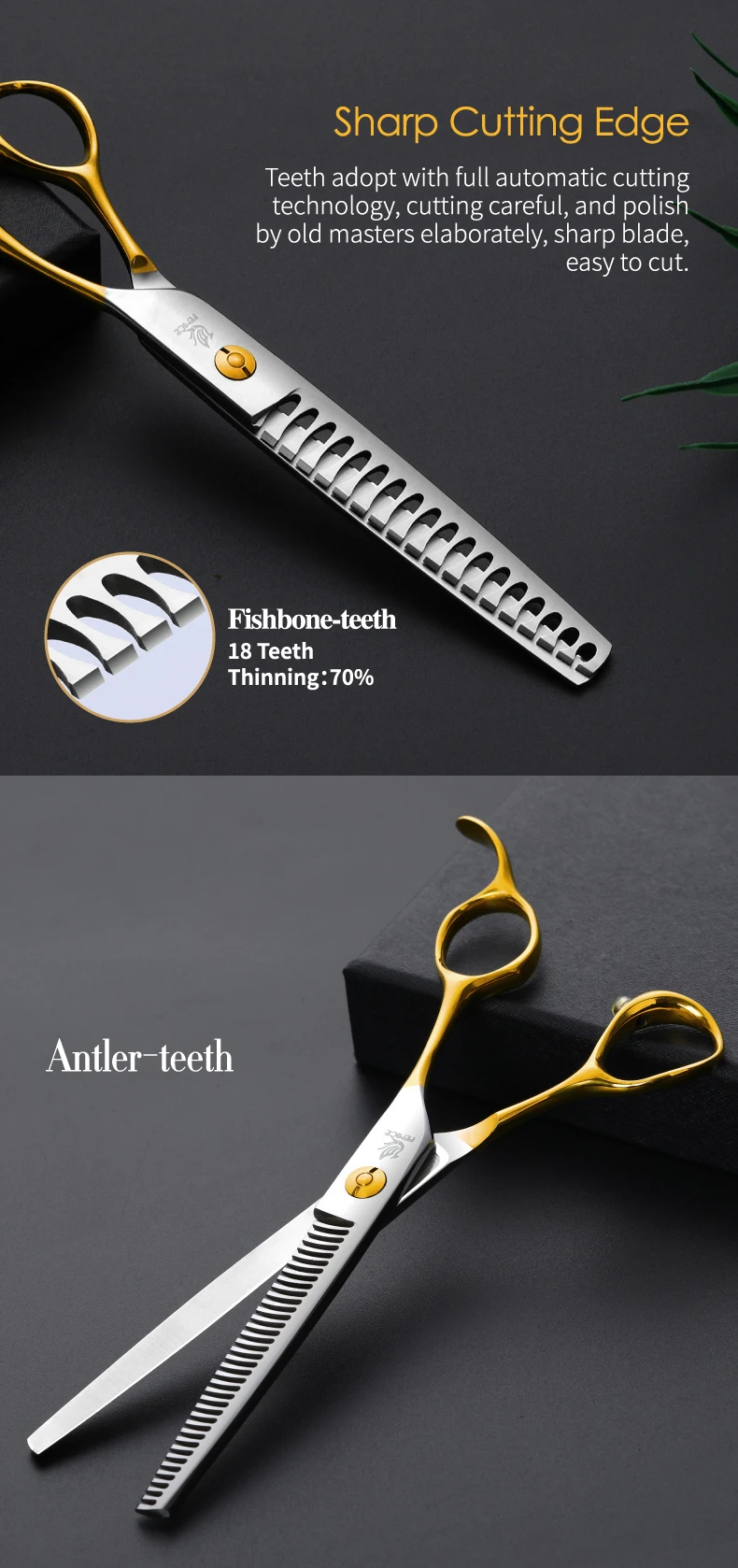 Fenice 6,5/6,75/7,0/7,5 Zoll Professionelle Hundepflegeschere Schneiden Effilierschere für Hunde/Katzen Tiere Groomer Werkzeuge – Detail 12