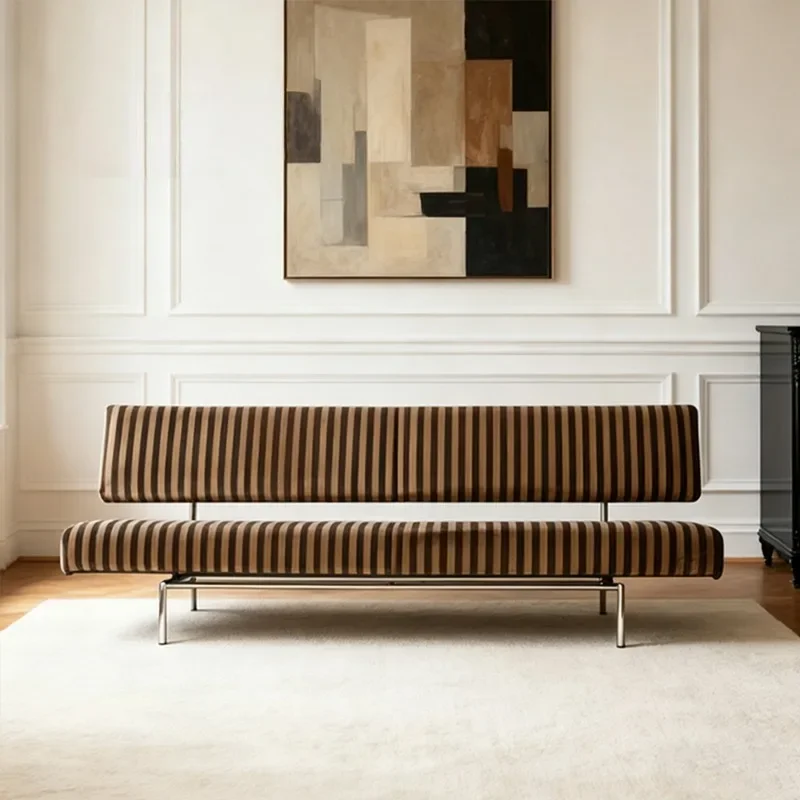 HT Fabric armless sofa chair stainless steel chassis living room homestay dual-purpose straight row multi-person sofa