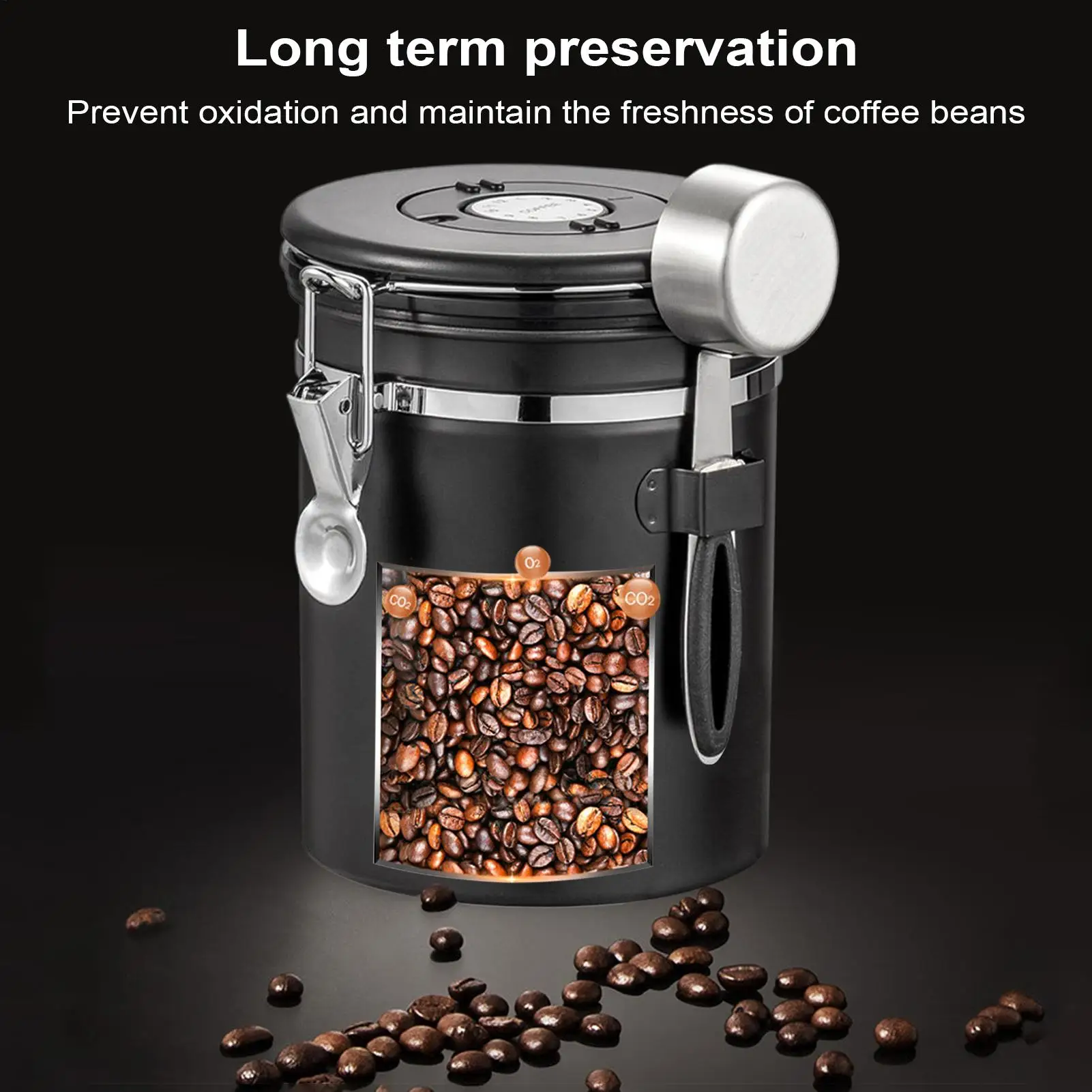 Coffee Storage Container Coffee Canister With Airtight Lid Measuring Spoon And Date Tracker Attached Food Jar For Salt Sugar