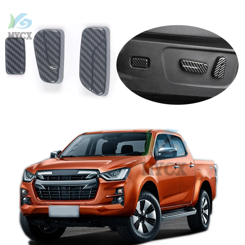 Car Seat Adjust Button Cover Sticker For ISUZU DMAX D-MAX D MAX 2021 2022 3PCS ABS carbon fiber Car Interior Accessories