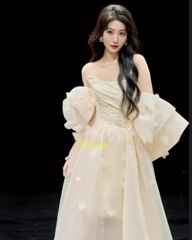

White Princess Wedding Dress Women A-Line Sweetheart Off The Shoulder Puffy Sleeves Backless Bridal Gown Vestidos Customized
