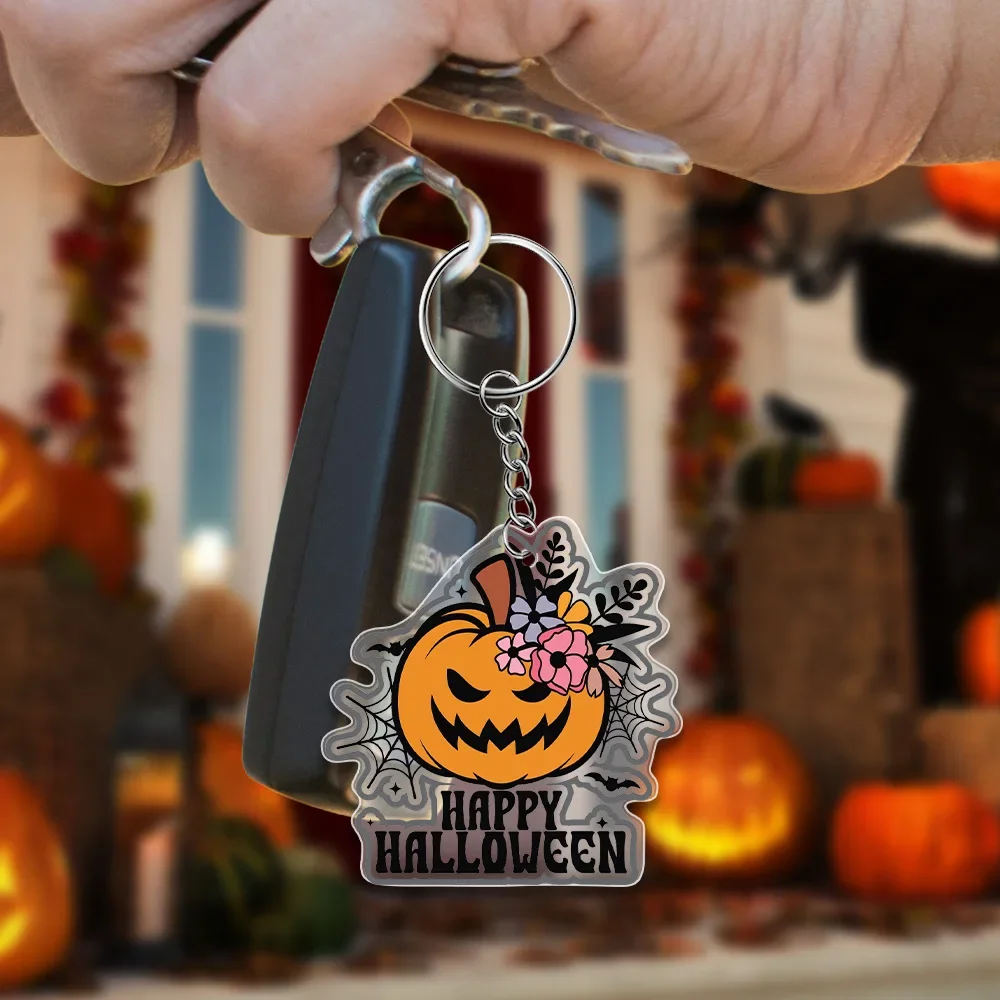 Desenhos animados acrílico abóbora cabeça Keychain, Halloween Festival presente, Decoração de interiores de carro, Anime Chaveiros, Presente legal