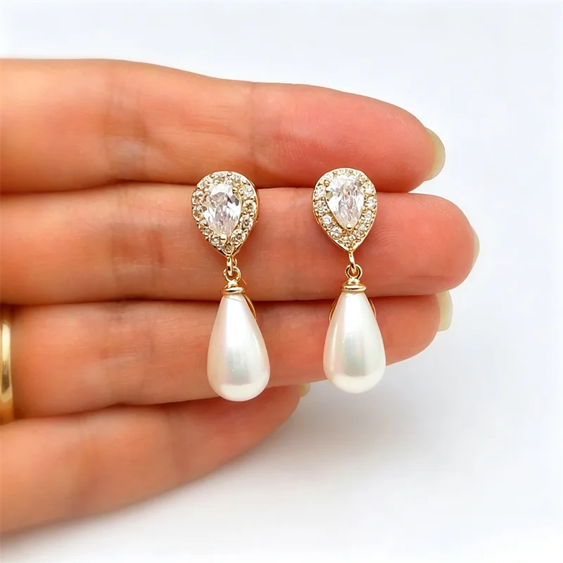 Huitan Wassertropfen Simulierte Perle Baumeln Ohrringe für Frauen Luxus Mode Dame Ohr Zubehör Hochzeit Verlobung Party Schmuck – Detail 5