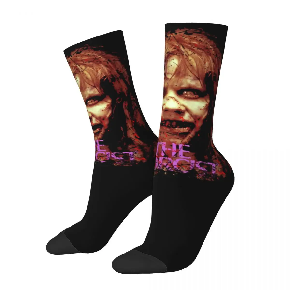 

Casual Men Women Socks Classic Horror Movie The Exorcist Merchandise Comfortable Halloween Graphic Socks All Seasons