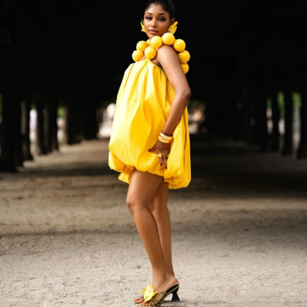 Mini robes d'anniversaire jaunes avec bretelles de boule, robe de soirée trapèze sur mesure, robes de soirée Sexy pour filles
