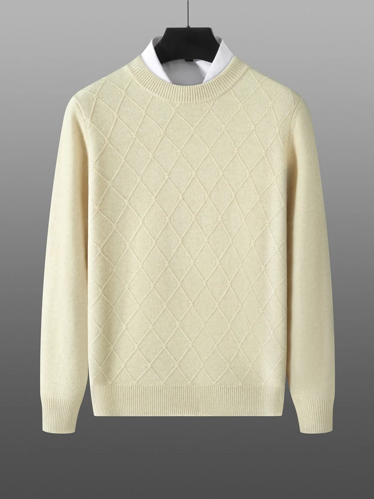 Aliselect Men Autumn Winter Thick Cashmere Sweater O-neck Knitted Pullover 100% Merino Wool Knitwear Smart Casual Clothing Tops