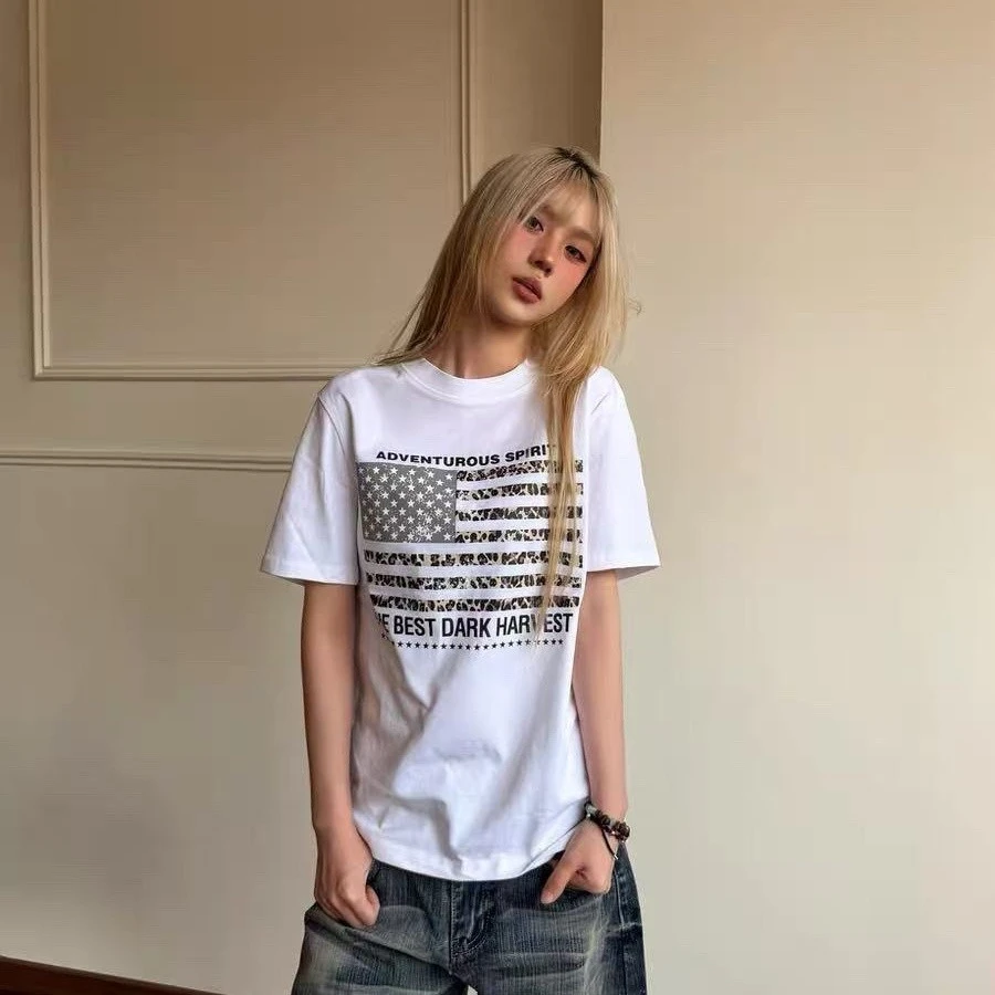 Unisex Retro American Flag Graphic T‑Shirt The Best Dark Harvest Slogan Print Short Sleeve Tee Y2K Streetwear Loose Casual Tops