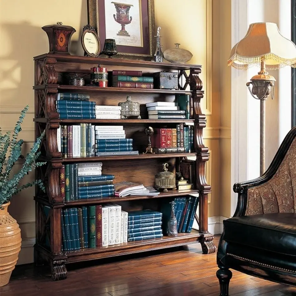 American living room solid wood bookshelf multi-layer European bedroom simple floor shelf partition storage bookcase flower