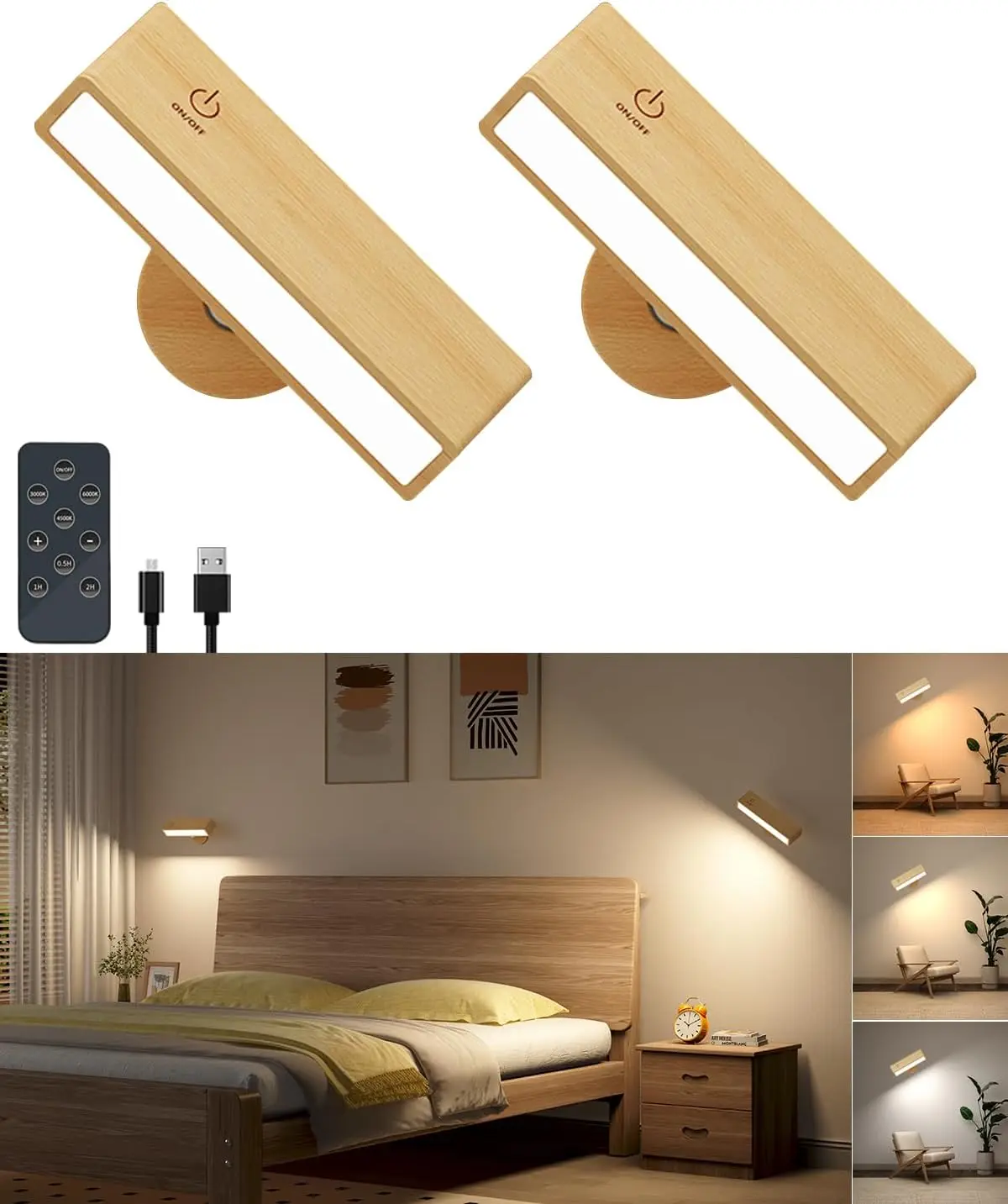 

Светодиодный магнитный настенный 3-цветный настенный светильник с регулируемой яркостью 3000–6000 К на батарейках, вращающийся беспроводной настенный светильник