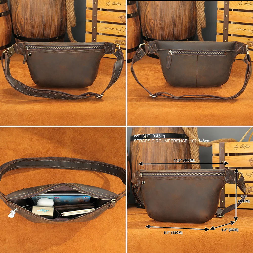 Gek Paard Heren Borsttas Man Echt Lederen Schoudertas Echtgenoot Crossbody Tas Heuptas Slingtas Trending Product