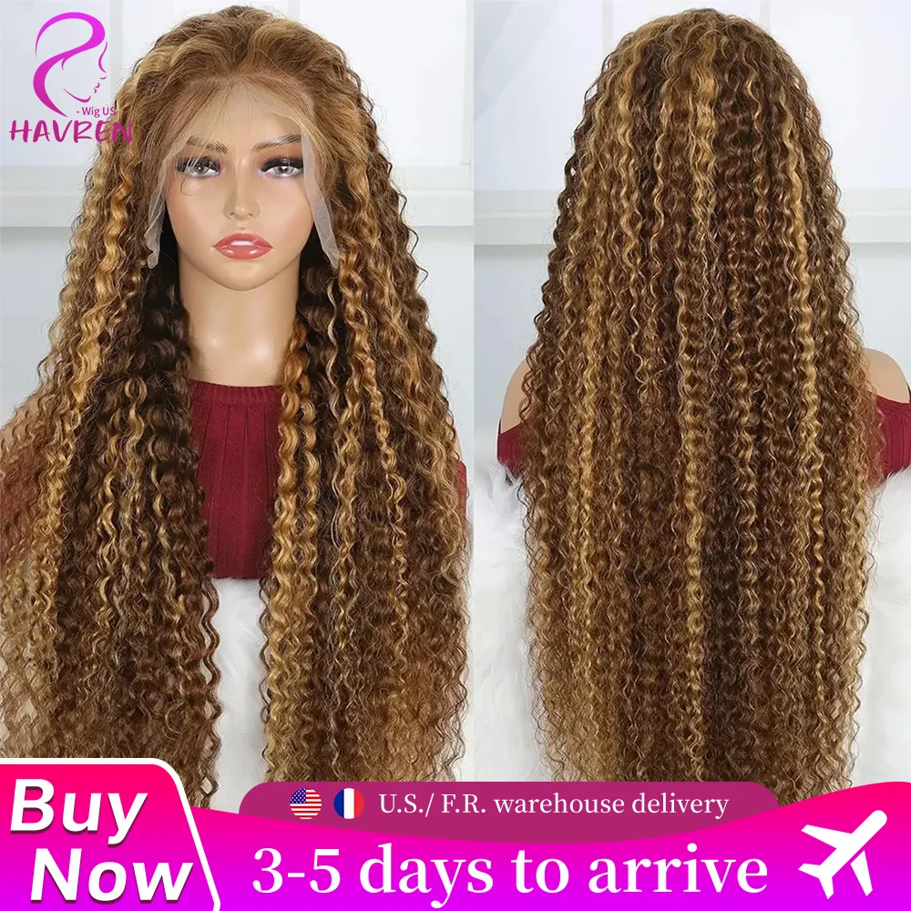 Parrucca per capelli umani anteriori in pizzo 13x6 HD con onda profonda P427 Evidenzia parrucca frontale in pizzo brasiliano per capelli umani ricci 13x4 36 pollici 220 densità