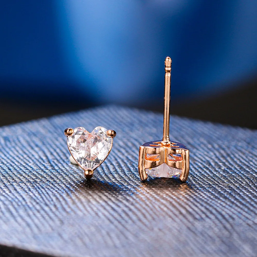 ZHOUYANG Love Heart Stud Earrings For Women Korean Style Zircon Rose Gold Gold Color Stud Ear Ring Accessories Jewelry Gift E342