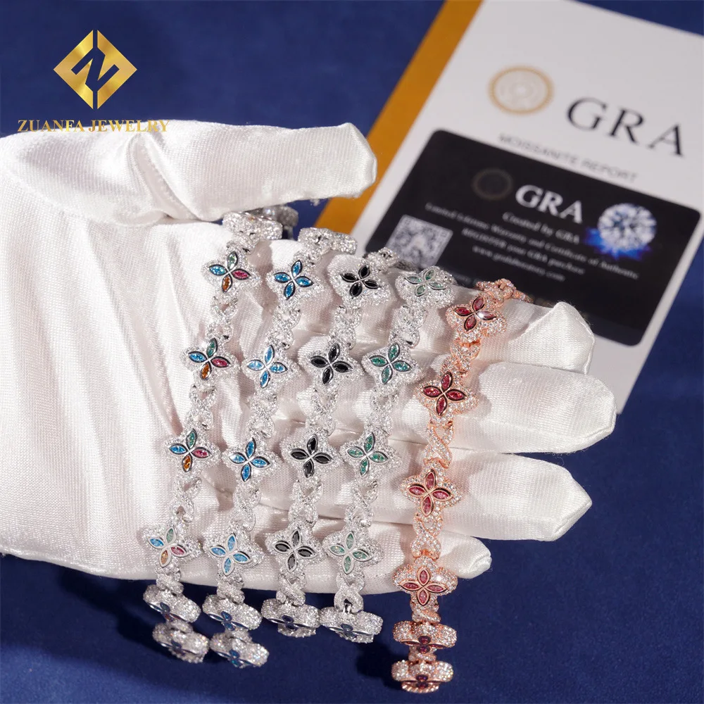 INS New S925 Silver Clover Horse Eye Colored Moissanite Bracelet Tested Diamond TikTok Live Representative