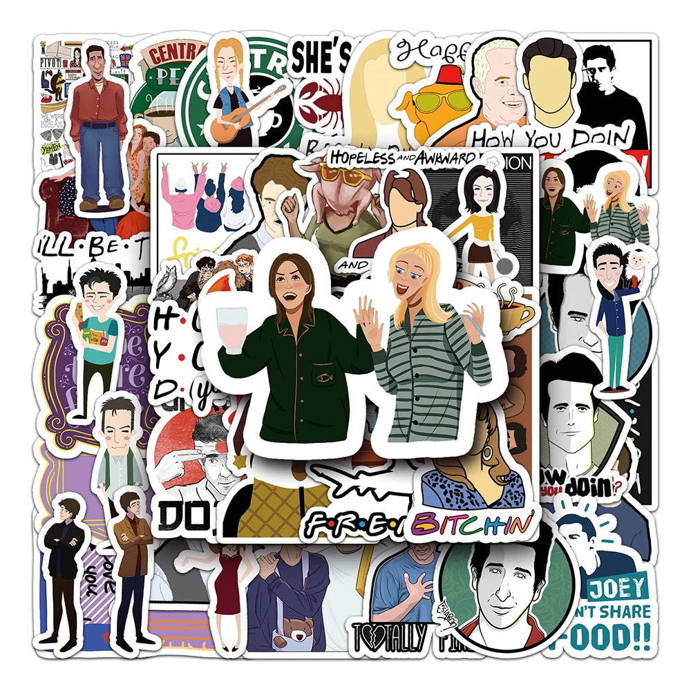 Pegatinas impermeables de la serie de TV de la serie Friends, 10/30/50 piezas, calcomanías de dibujos animados para manualidades, grafiti, álbum de recortes, Maleta, funda de teléfono, juguete divertido