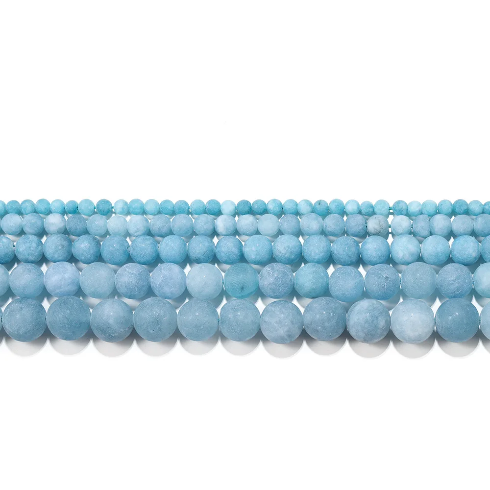 Frosted Aquamarine 4 6 8 10 12mm Accessories Frosted Aquamarine Loose Beads semi-finished Beads