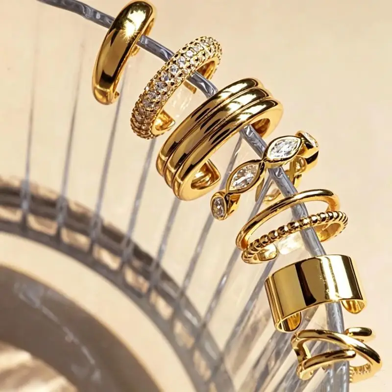 3/4/5/7/12Pcs Gold Ear Cuff Set No Piercing CZ Zircon Clip Earrings for Women Fashion Daily Jewelry