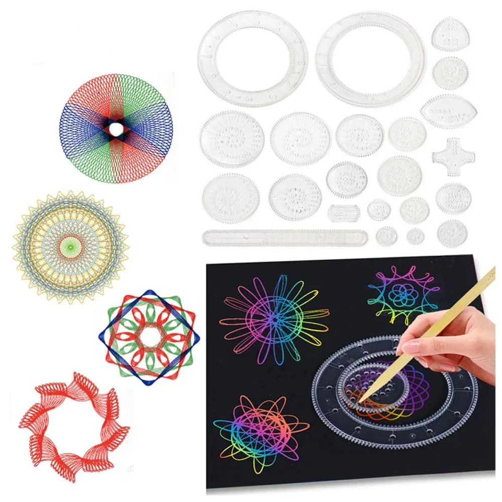 22Pcs Spirograph ปากกาวาดรูปชุด Interlocking Gears ล้อเรขาคณิตไม้บรรทัดไม้บรรทัดอุปกรณ์เสริมความคิดสร้างสรรค์การศึกษาของเล่นเด็ก