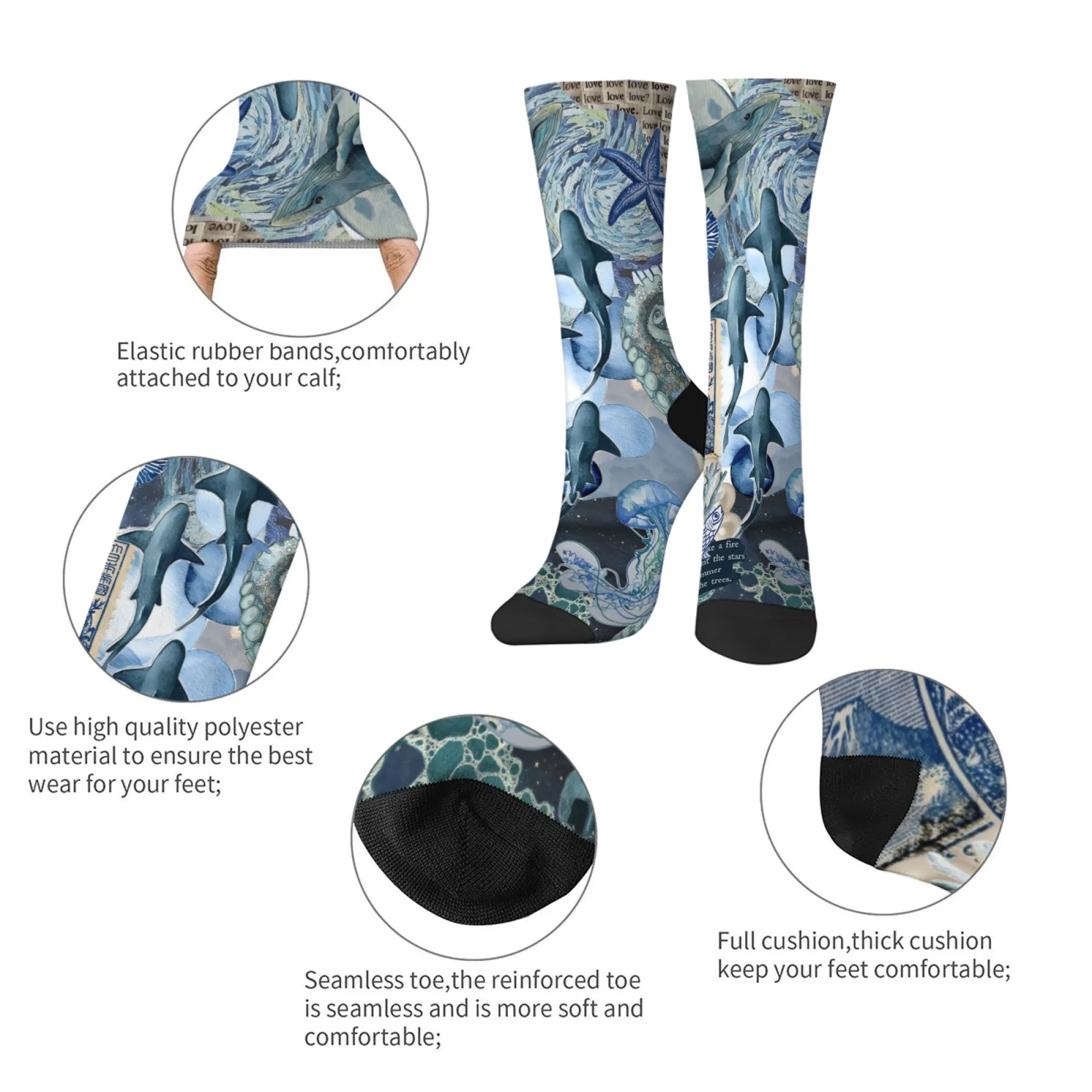Nuevas medias creativas Retro con temática del océano, calcetines suaves y transpirables para hombre, calcetines Unisex informales cómodos para uso al aire libre