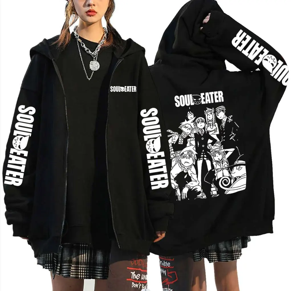 

Anime Soul Eater Double Sided Print Zipper Hoodie Men Women Manga Death The Kid Zip Up Jacket Male Fashion Oversized Streetwear