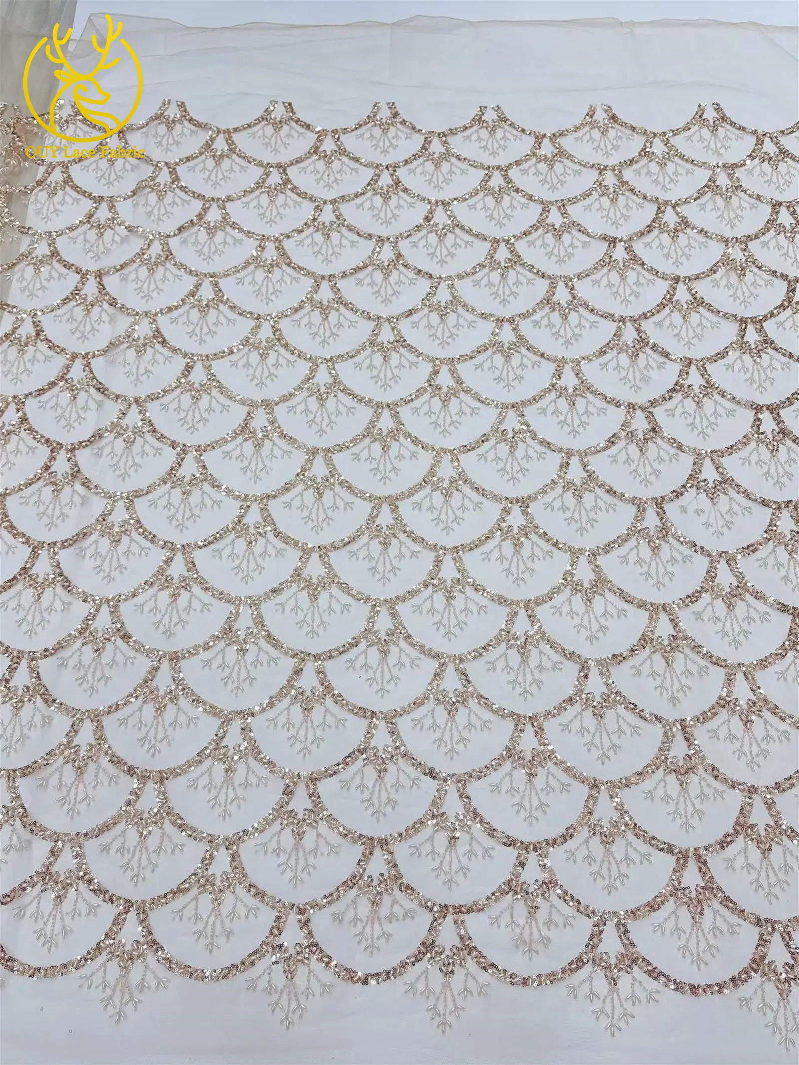 5 Yards französischer Pailletten-Spitzenstoff, afrikanischer Spitzenstoff, nigerianischer Tüll-Mesh-Spitzenstoff für Braut, Hochzeit, Heimdekoration – Detail 11