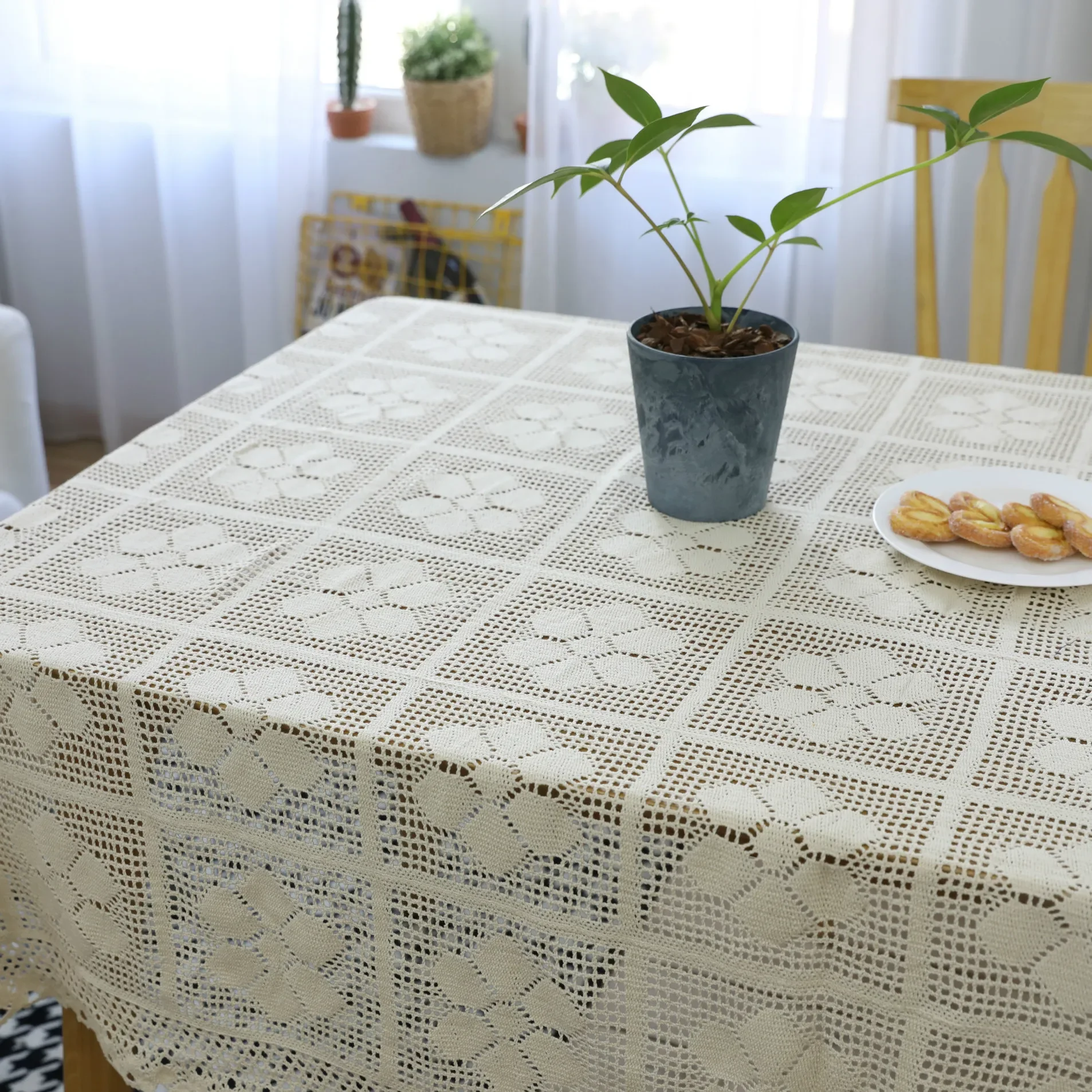 Woven Birthday Tablecloth Literary Retro Handmade Tablecloth Table Mats Coffee Table TV Covers Home Living Room Decoration