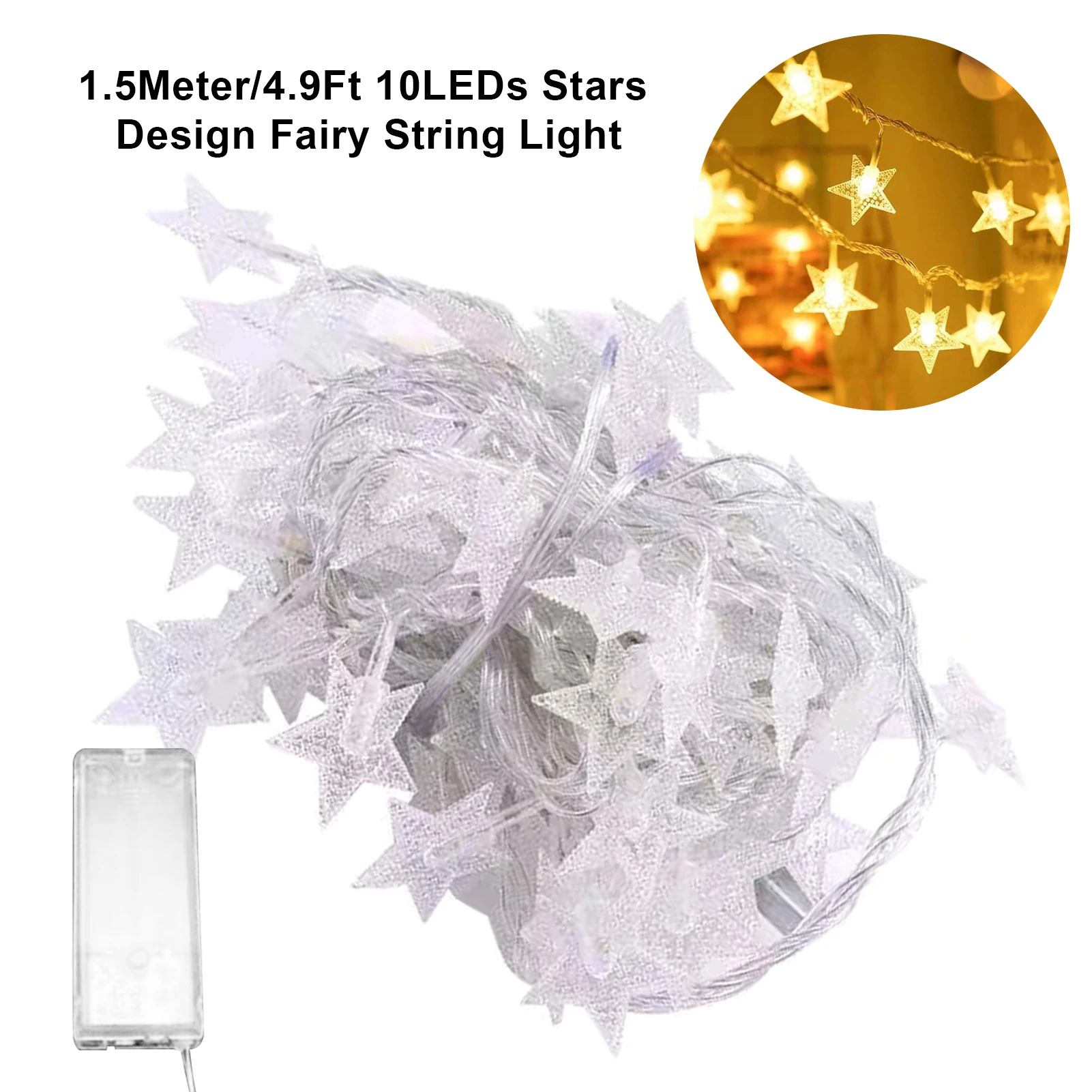 1.5Meter/4.9Ft 10LEDs  Design Fairy String Light Flexible Twistable Bendable Constant Bright Mode IP54 Water Resistance 2 * AA
