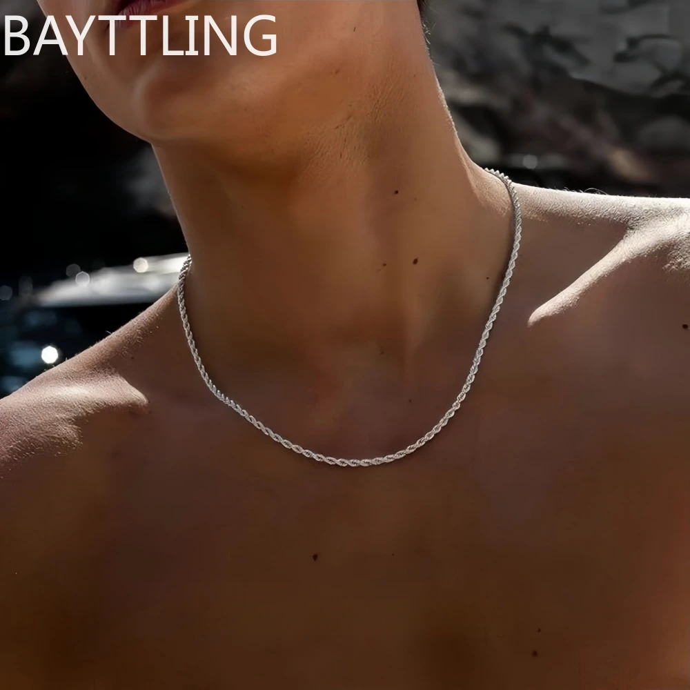 

1pc 925 Silver Fashion Men's Necklace 2mm Rope Chain Necklace Women Charm Jewelry Accessories