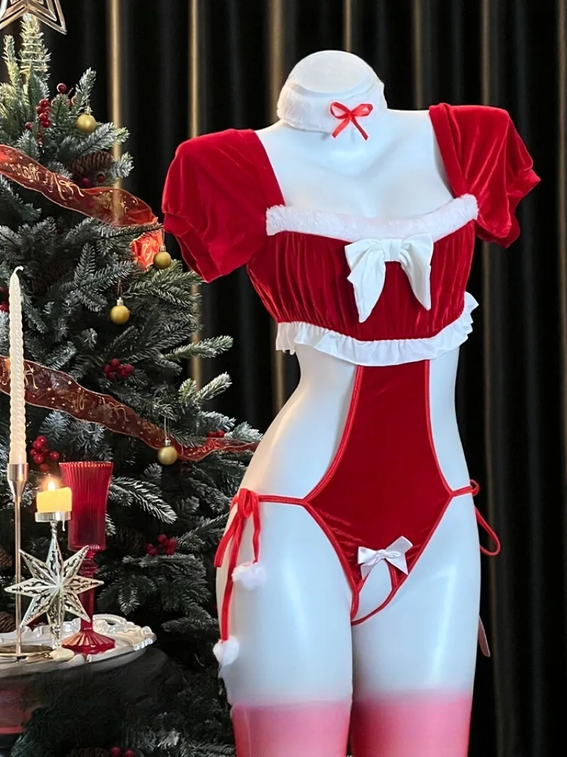

Winter Christmas One-Piece Dress,Sexy Deep V Nightgown for Women,Pure Desire Style,Elegant and Romantic Date Uniform,Soft Velvet