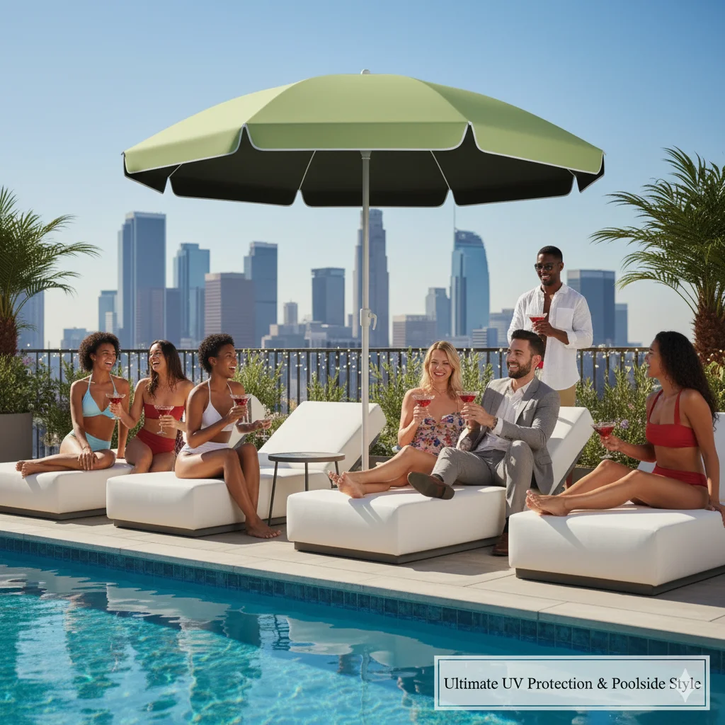 Portable Beach Outdoor Sunshade Umbrella Decorative Design Courtyard Green with Black Glue Coating Handy Outdoor Shelter