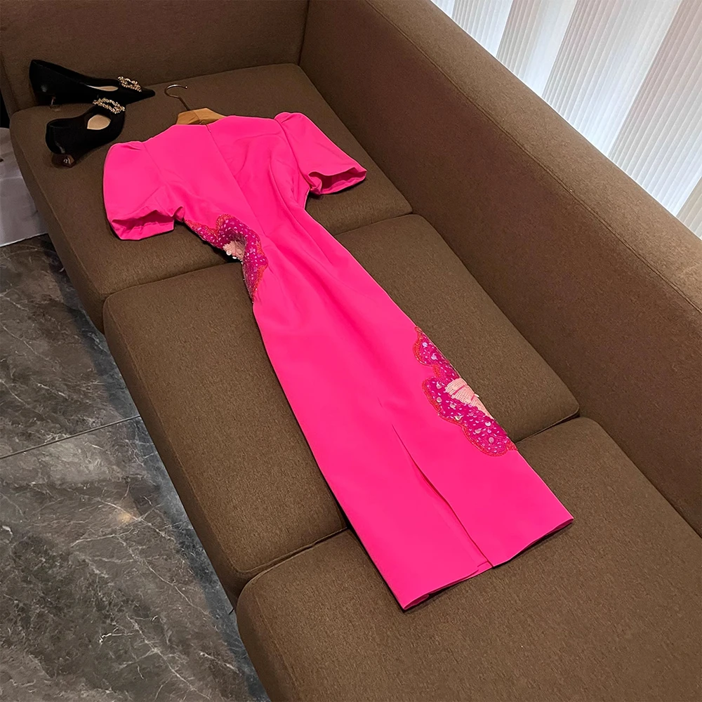 TWOTWINSTYLE Solid Designer Slim Dresses For Women Round Neck Short Sleeve High Waist Spliced Folds Chic Dress Female KDR545698