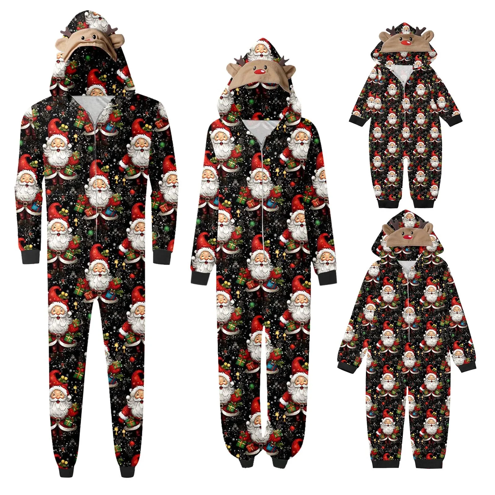 Christmas Pajamas for Family Cute Deer Ear Hooded Jumpsuit Mother Father Kids Baby Matching Outfit Rompers Xmas Family Look