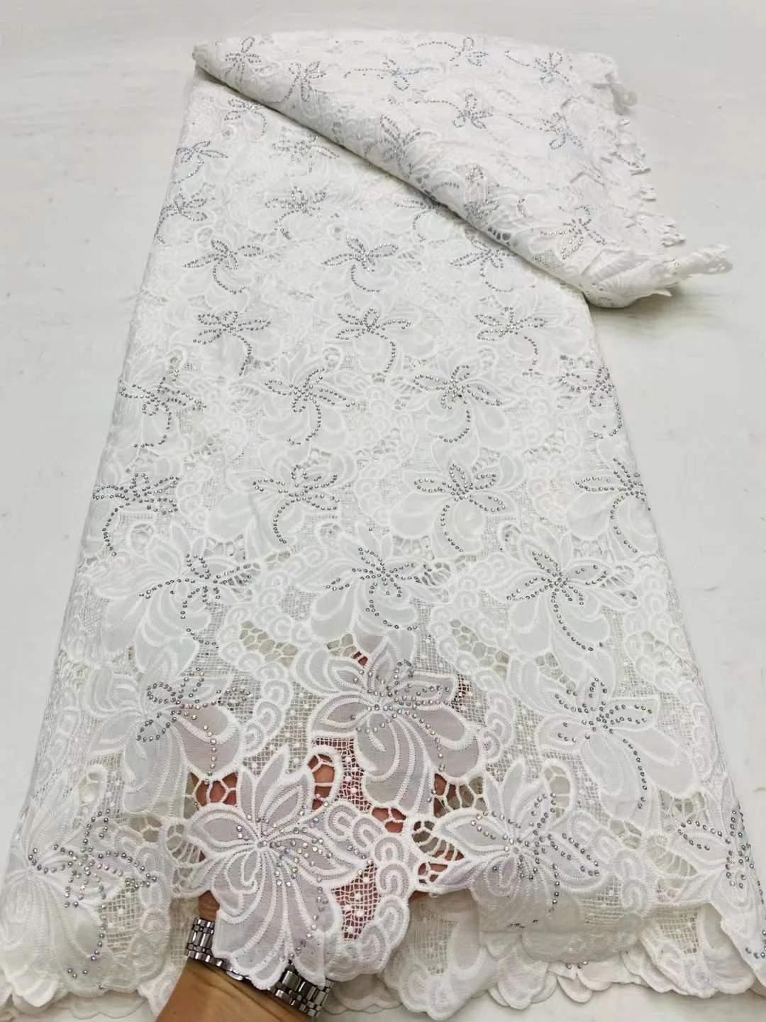 

African Water Soluble Lace Fabric 2024 High Quality French Stones Guipure Cord Lace Fabric For Sewing Women's Wedding Dresses