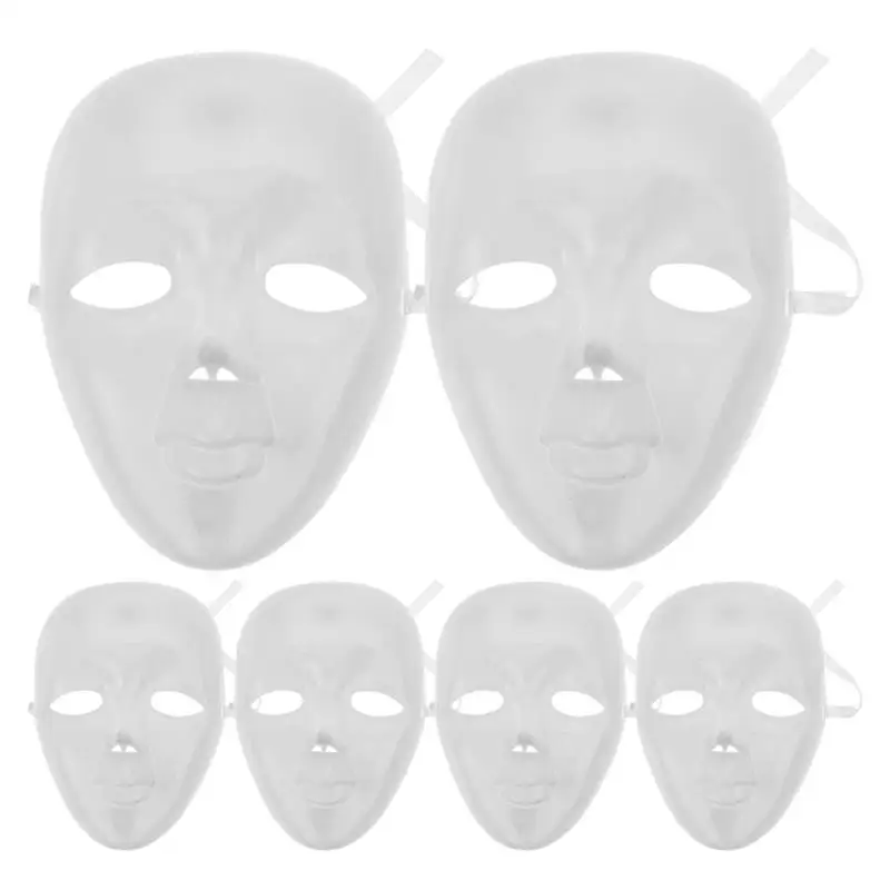 6PCS White Plastic Blank Masks Full Face Masks DIY Hand Painted Human Face Mask Masquerade Party Cosplay Costume Prop