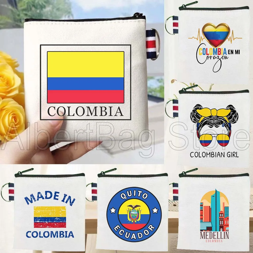 

Medellin Colombia Flag Map Colombian Gifts Canvas Bags Key Coin Purse Small Square Cotton Bag Storage Card Wallets Holders Pouch