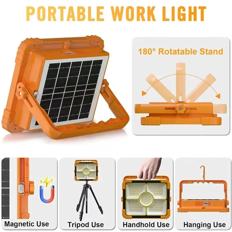 Imagem -03 - Solar Handheld Led Spotlight de Alta Potência Super Brilhante Impermeável Portátil ao ar Livre Garagem Pátio Novo 2000w