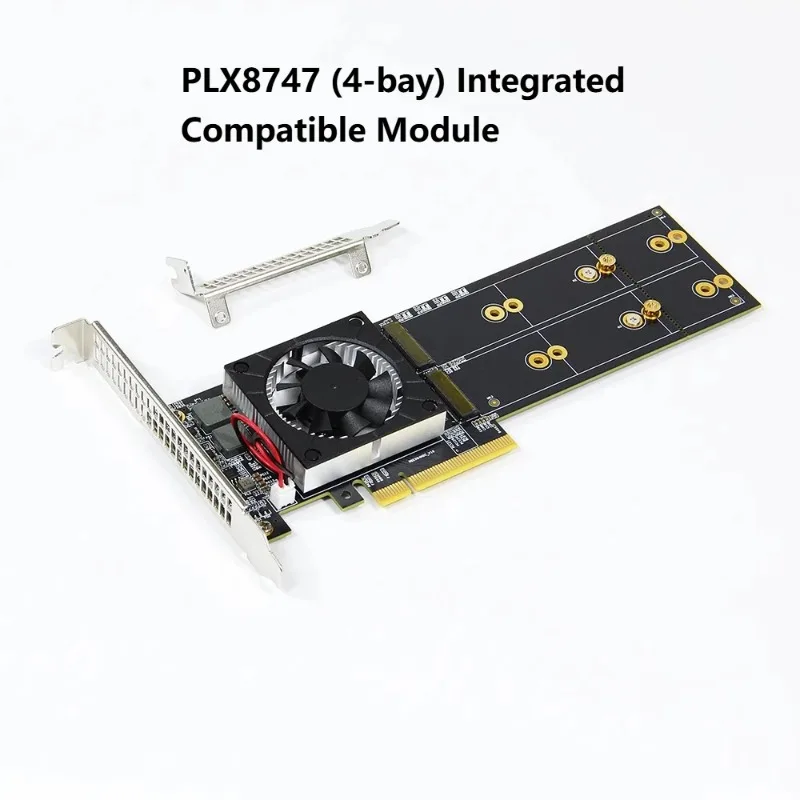 4-Bay M.2 NVMe Expansion Card PLX8747 - PCIe 3.0 X16 32Gbps Quiet Full-Height Bracket No Disassembly for Feiniu