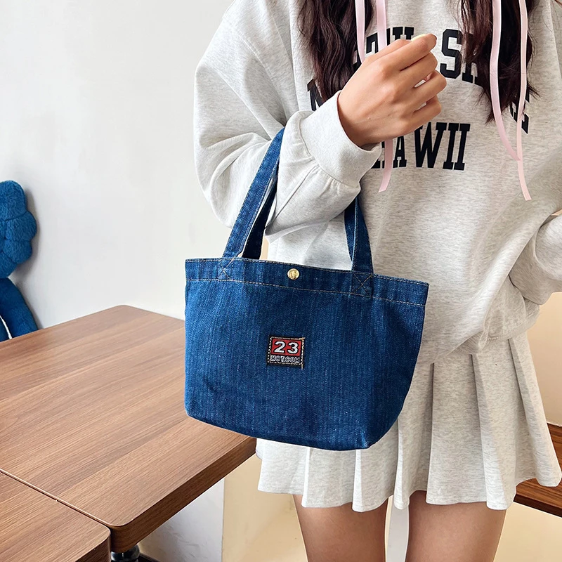 New Mini Simple Fashion Denim Canvas Bag With Large Capacity Upper Handbag image 3