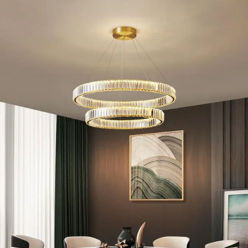 

Minimalist Luxury Crystal Chandelier Living Room Lamp Post Modern Simple Atmosphere Duplex Building Restaurant Ring Pendant Lamp