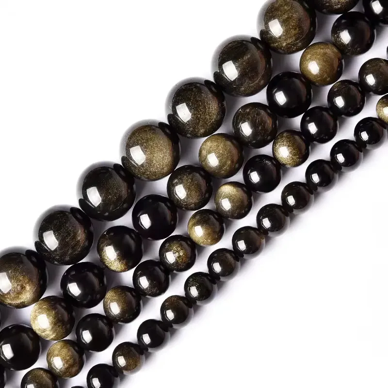 Natural Stone Golden Obsidian Bead Irisation Round Loose Spacer 4 6 8 10 12mm For Jewelry Making Diy Bracelet Necklace Accessory