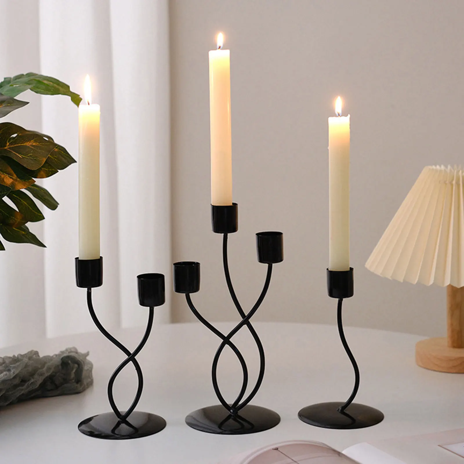 Taper Candle Holder Iron Retro Candelabra Decorative Candle Stick Holder for Dining Desktop Anniversary Fireplace Decoration