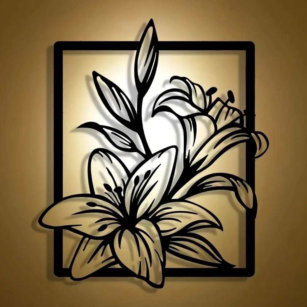 Metal Lily 3D Hollow Iron Wall Art - Modern Removable Metal Sign, Durable Home Office Decor Gift