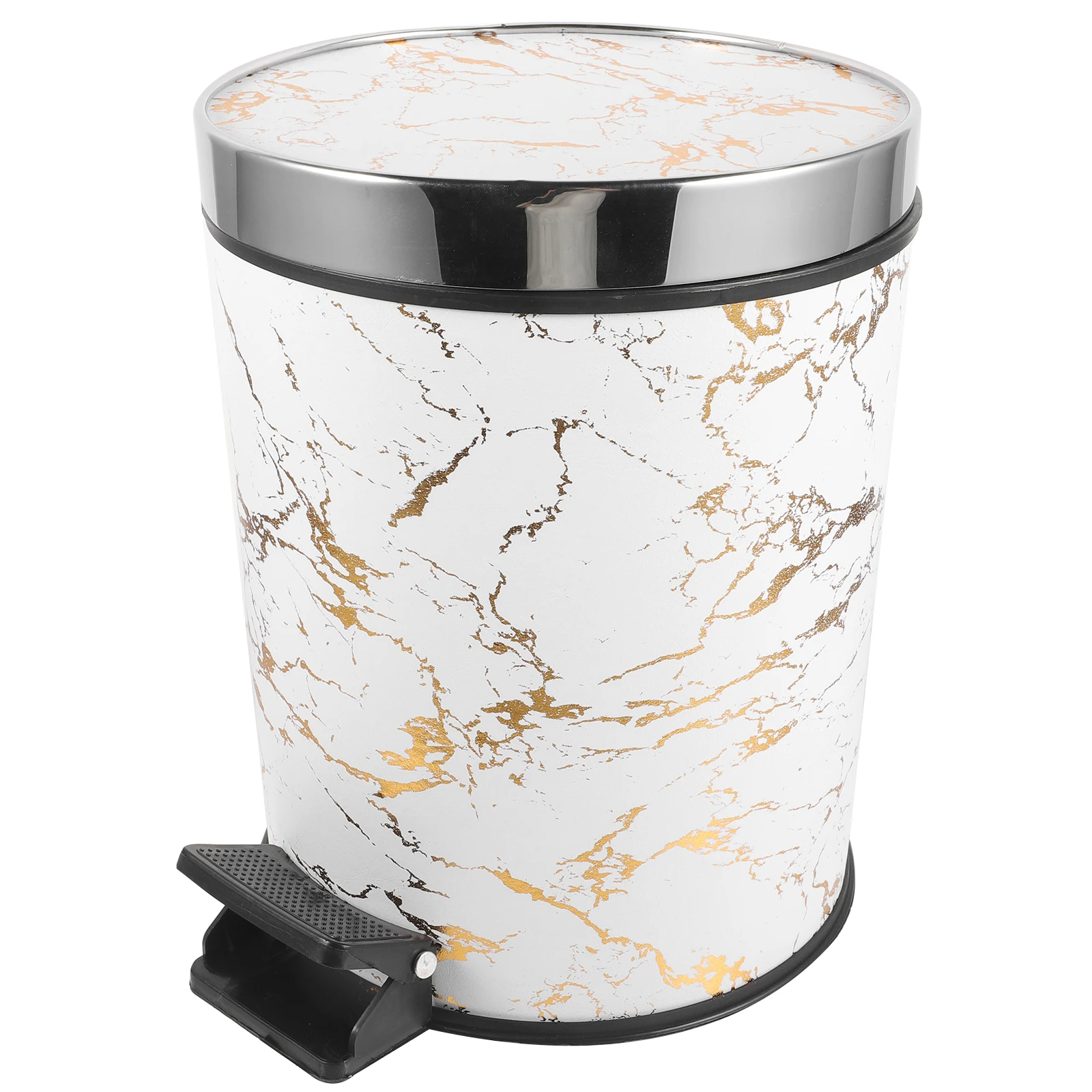 

Stylish Marble Pattern Pedal Trash Can Kitchen Garbage Container Lidded Dustbin Break Resistant Household Waste Storage