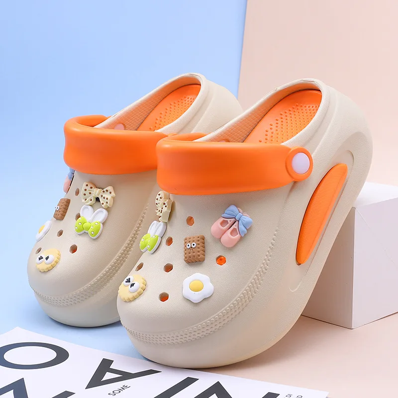 Summer platform elevation clogs women non-slip cartoon Eva slippers anti-slipy hole shoes diy charms female garden shoes 6cm