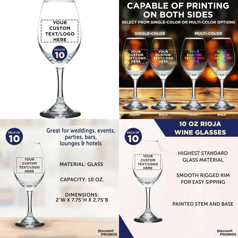 

Personalized Stemmed Wine Glasses Set of 10 - 10 oz Capacity, Ideal for Weddings, Parties, and Favors
