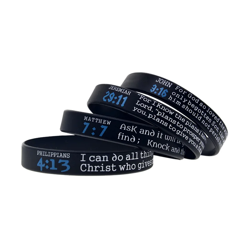 JEREMIAH 29:11 JOHN 3:16 PHILIPPIANS 4:13 MATTHEW 7:7 Silicone Bracelet Christian Bible Verse Wristband 4 Pcs