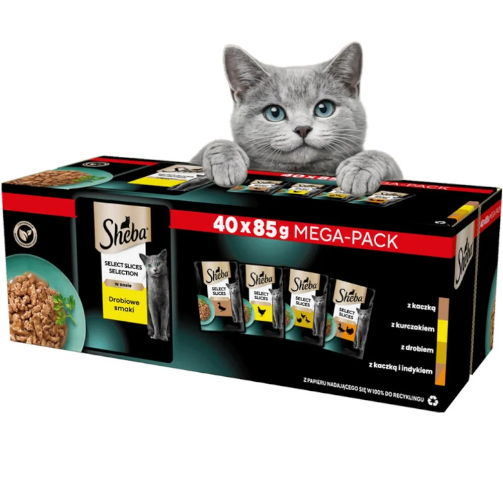 SHEBA Natvoer voor Katten Selectie Reepjes Pluimvee Smaken In Sachets 40x85g