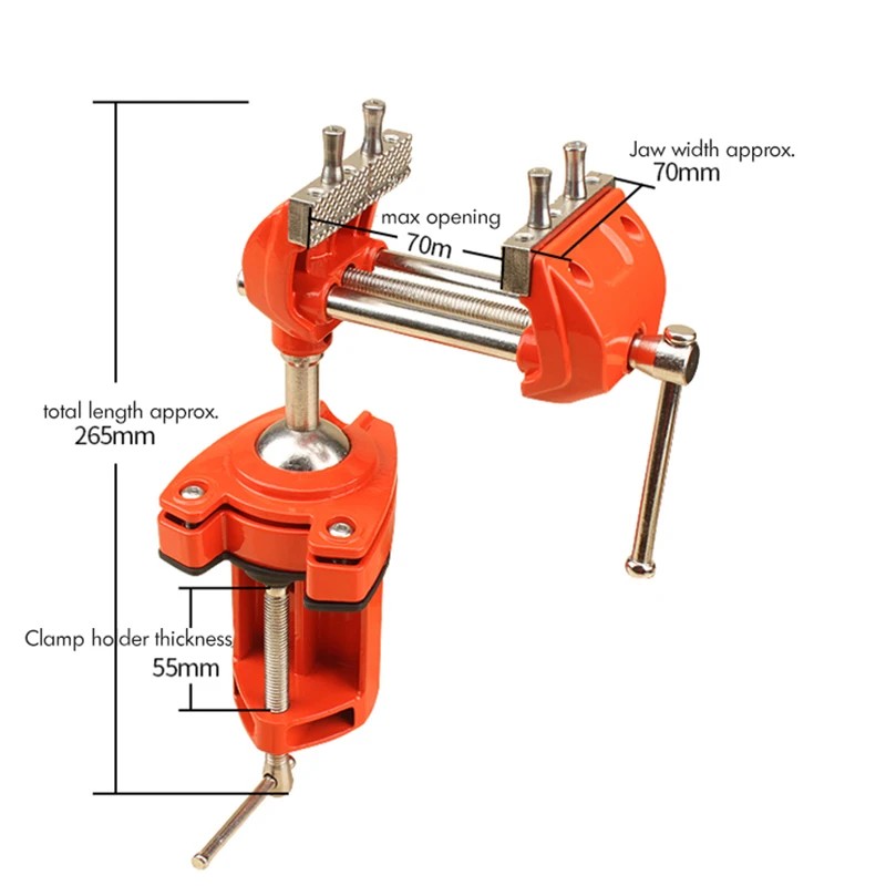 70mm Jaw Width Vise Table Clamp Adjustable 360 Rotating Clamp Vise for Workbench Woodwork Table Vise  Aluminium/Steel