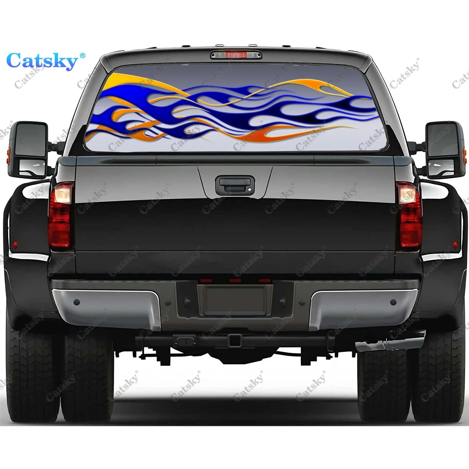 Artistic -  Flame Rear Window Decals for Truck,Pickup Window Decal,Rear Window Tint Graphic Perforated Vinyl Truck Sticker