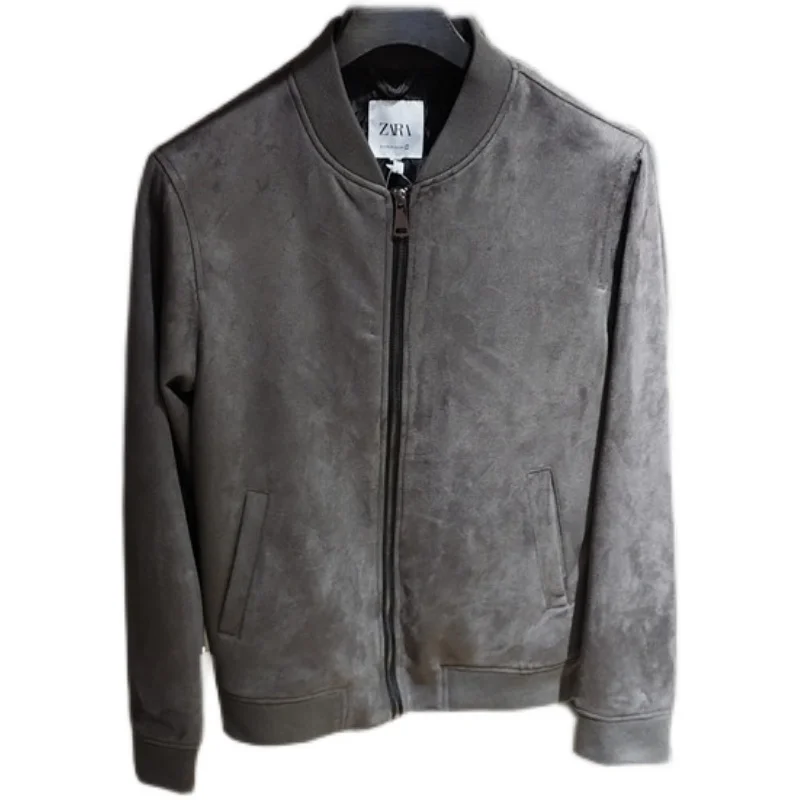 

Мужское замшевое пальто с бейсбольным воротником Spring Faion, модная верхняя одежда Long Sve Urban Sle, верхняя одежда со стойкой