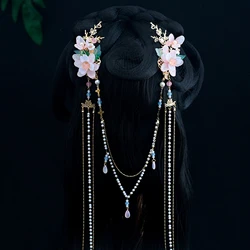 Pearl Glaze Flower Side Hair Clips Chinese Hanfu Hair Accessories For Women Tassel Hair Hoop Vintage Girls Tiara Hair Jewelry